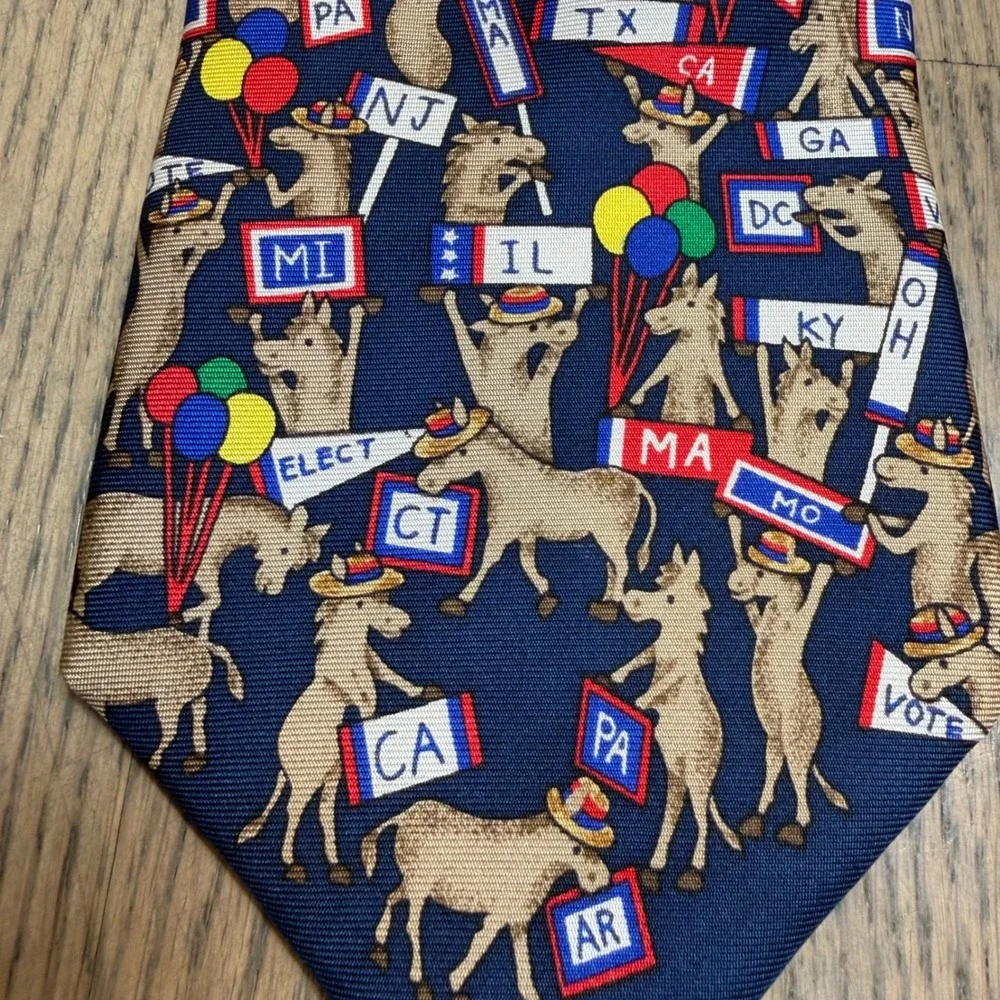Alynn Neckwear Democrats Political Election USA Mens Silk Tie with Donkey - Picture 2 of 7